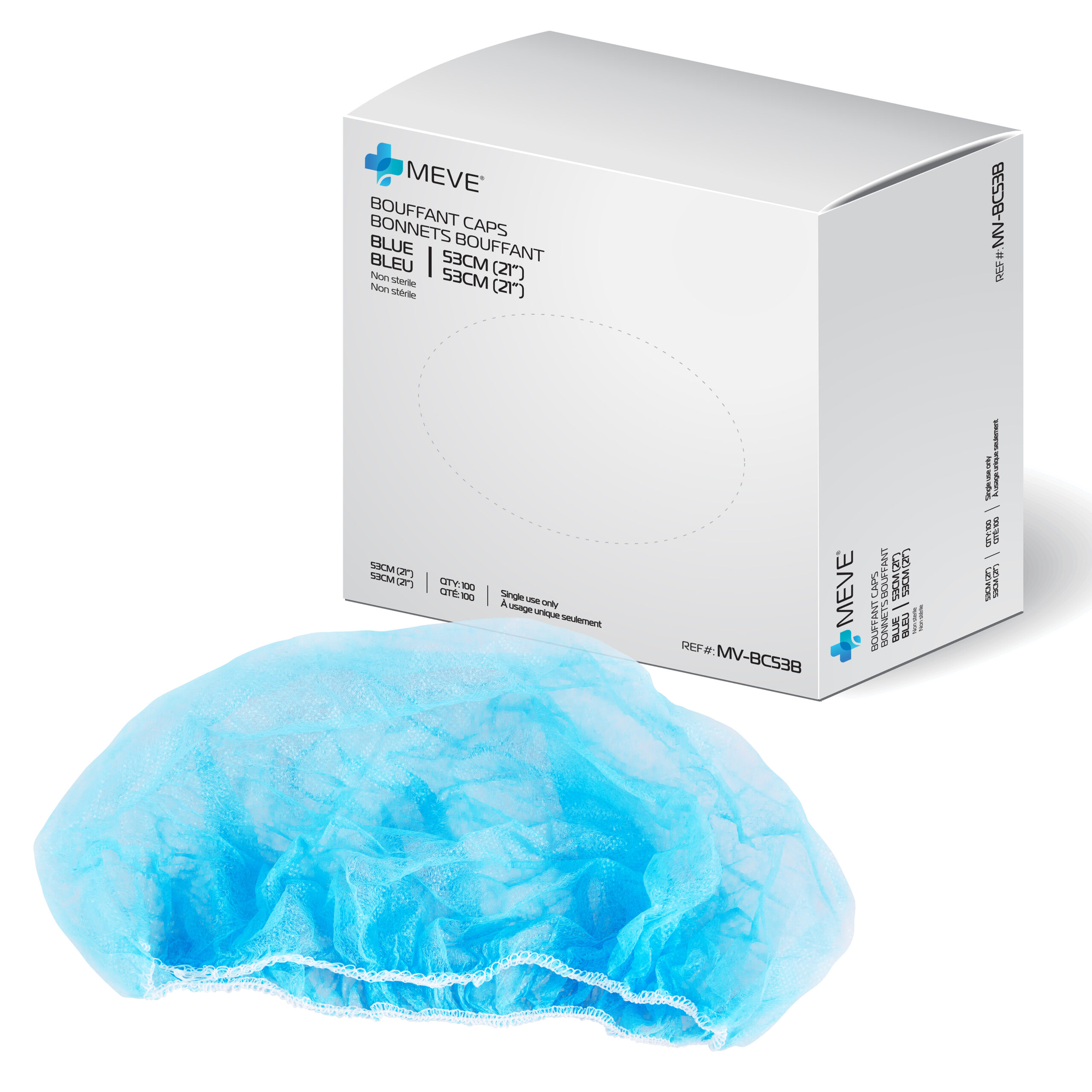 DISPOSABLE FLAME-RETARDANT BOUFFANT TYPE CAP WITH ELASTIC 53CM (21″), BLUE SKU#: MV-BC53B