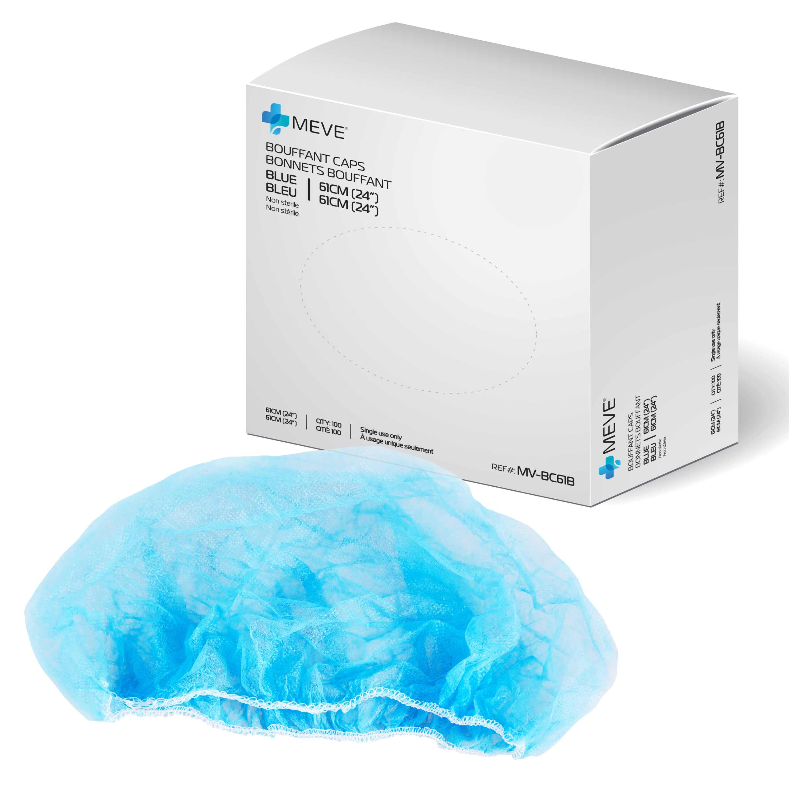 DISPOSABLE FLAME-RETARDANT BOUFFANT TYPE CAP WITH ELASTIC 61CM (24″), BLUE  SKU#: MV-BC61B